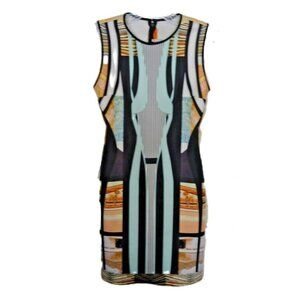 Clover Canyon Sleeveless Bodycon Mini Dress | Size S | Graphic Print |‎ Chic